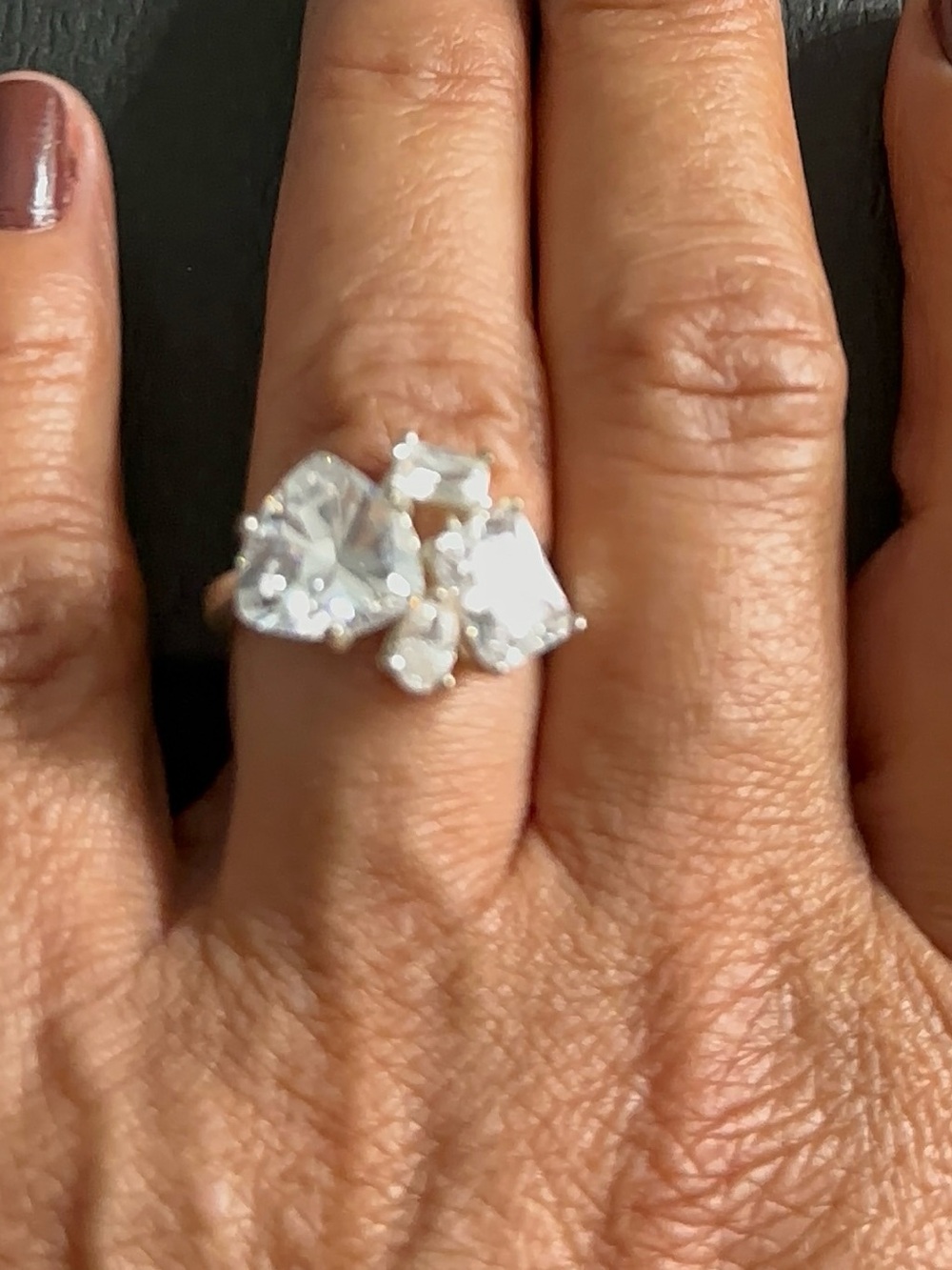 White Crystal Cluster Statement Ring - Women Jewelry